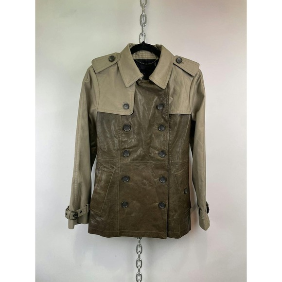 Coach‎ Leather Double Breasted Trench Olive Grey MSRP $1198 - Picture 1 of 15